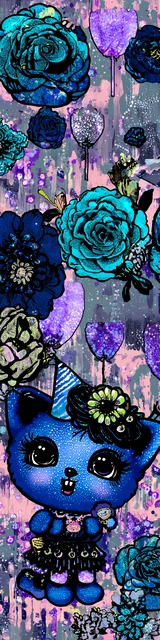 Free kawaii cats bookmark featuring a cute blue kitty in berry tones